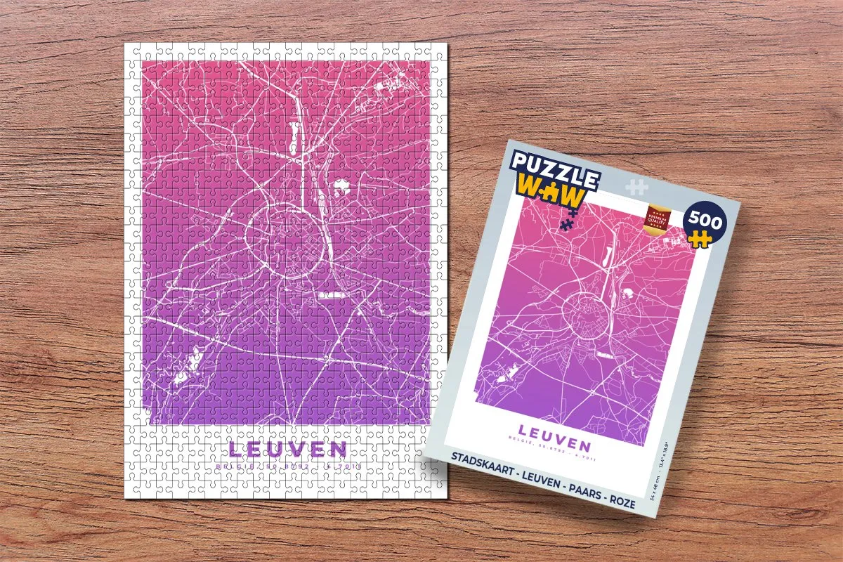 PuzzleWow Stadskaart Leuven Legpuzzel 500 Stuks - Multicolor