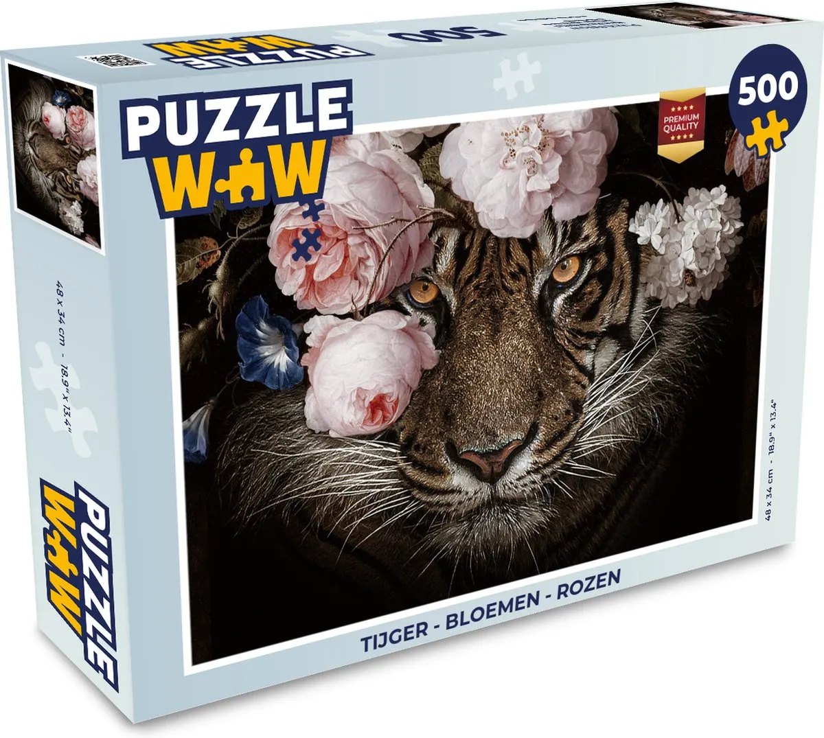 PuzzleWow Tijger Bloemen Rozen Legpuzzel 500 Stuks