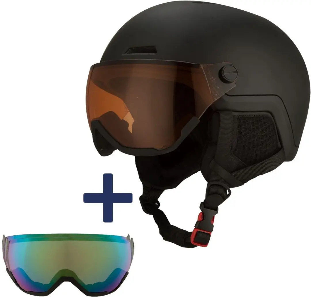 GO-OFF XTREME skihelm met 2 vizieren (blauw-groen en oranje) maat S