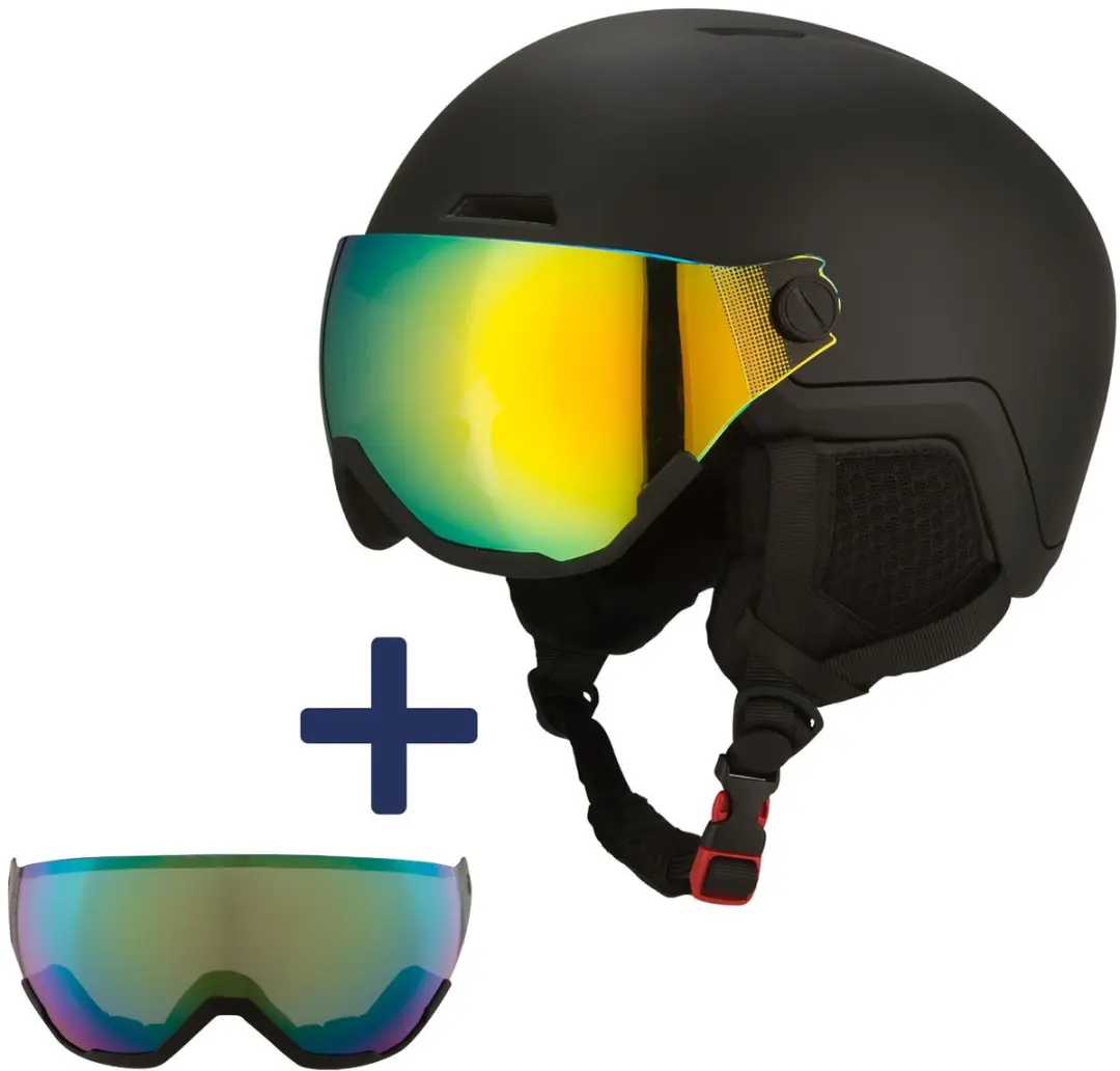 GO-OFF XTREME skihelm met 2 vizieren (blauw-groen en groen-goud) maat M