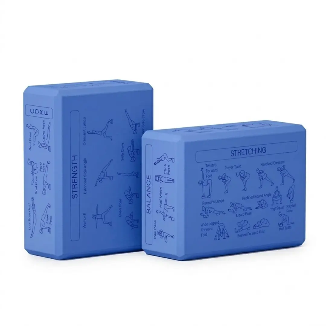 Blauwe Pilates blokken yoga blokken set unisex 2 delig EVA schuim antislip yogab