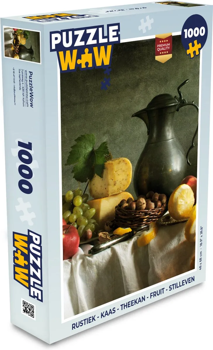 PuzzleWow Rustiek Kaas Theekan Fruit Stilleven Legpuzzel 1000 Stuks - Multicolor