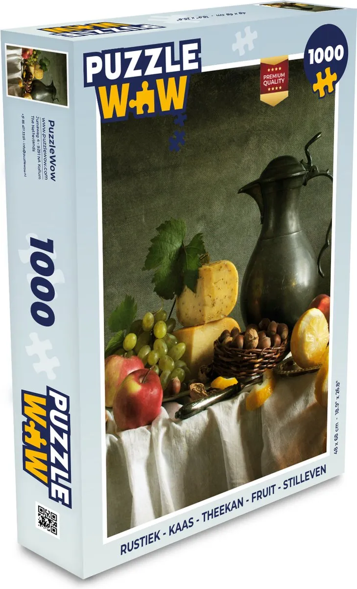 PuzzleWow Rustiek Kaas Theekan Fruit Stilleven Legpuzzel 1000 Stuks - Multicolor