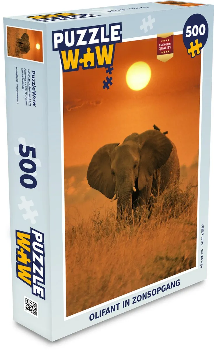 PuzzleWow Legpuzzel Olifant in Zonsopgang 500 Stuks