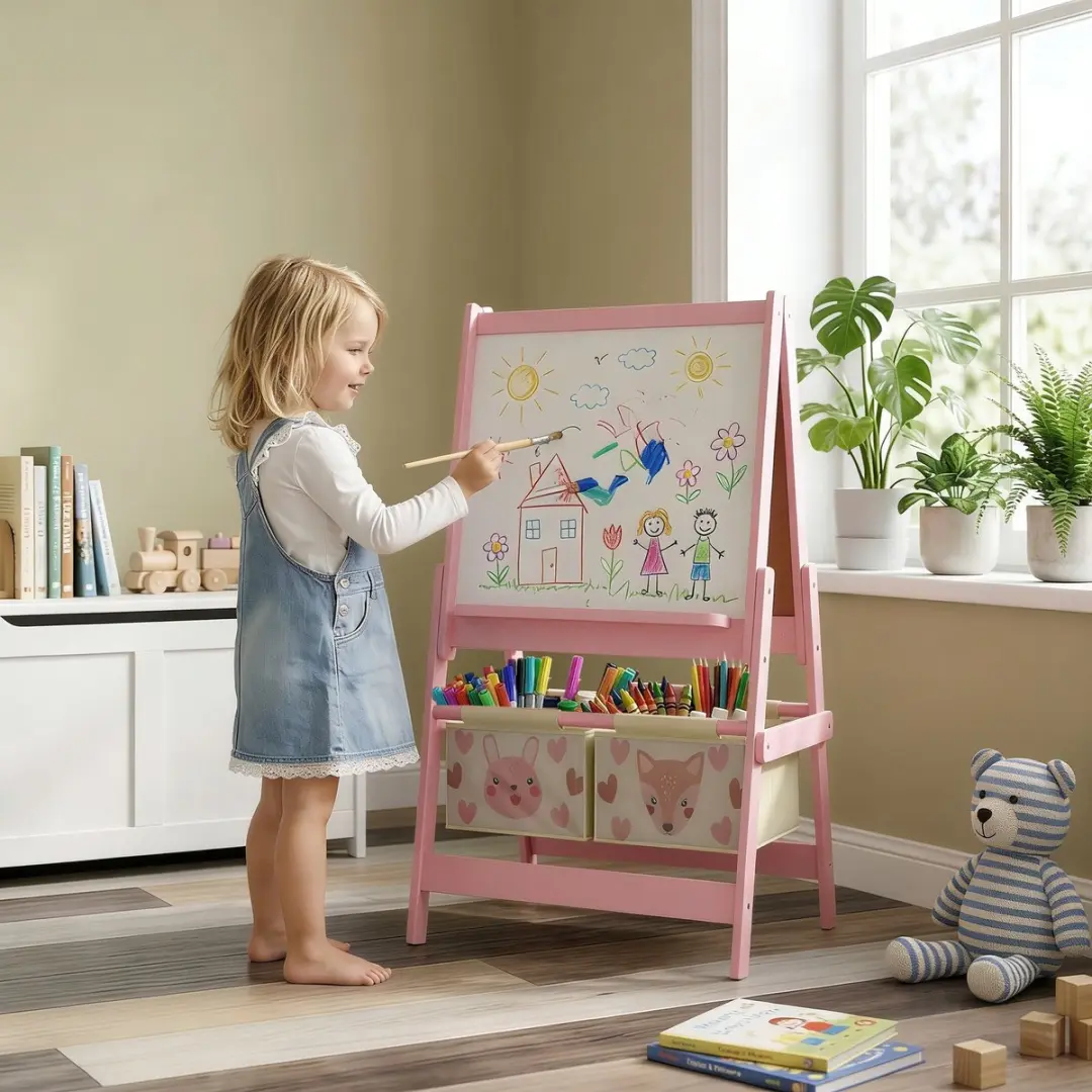 AIYAPLAY Kinderstaffel MDF Roze - 54x46,5x93cm - afbeelding 4 van 6