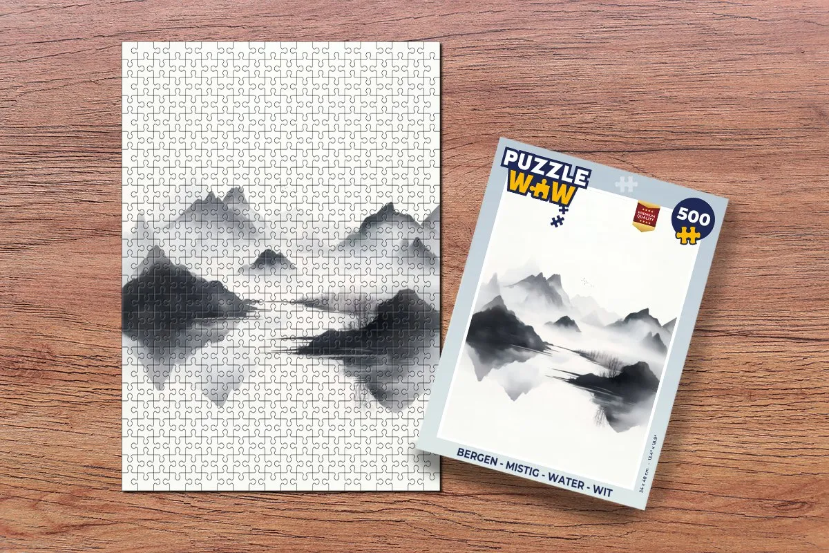 PuzzleWow Bergen Mistig Water Legpuzzel 500 Stuks - Wit