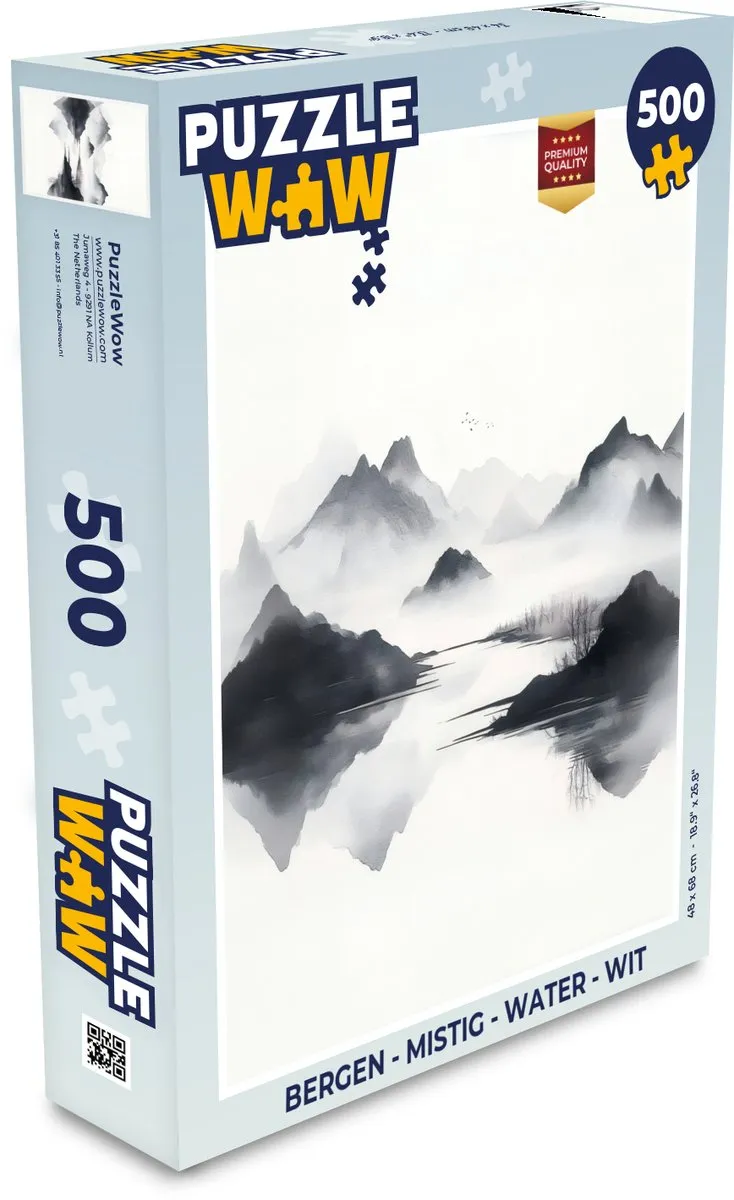 PuzzleWow Bergen Mistig Water Legpuzzel 500 Stuks - Wit