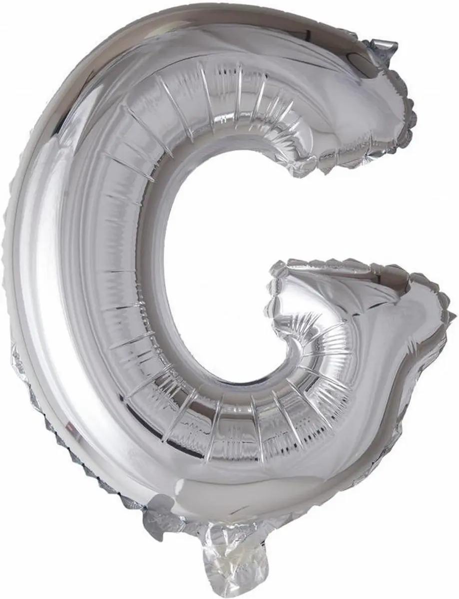 Folie Ballon Letter G Zilver 41cm met Rietje