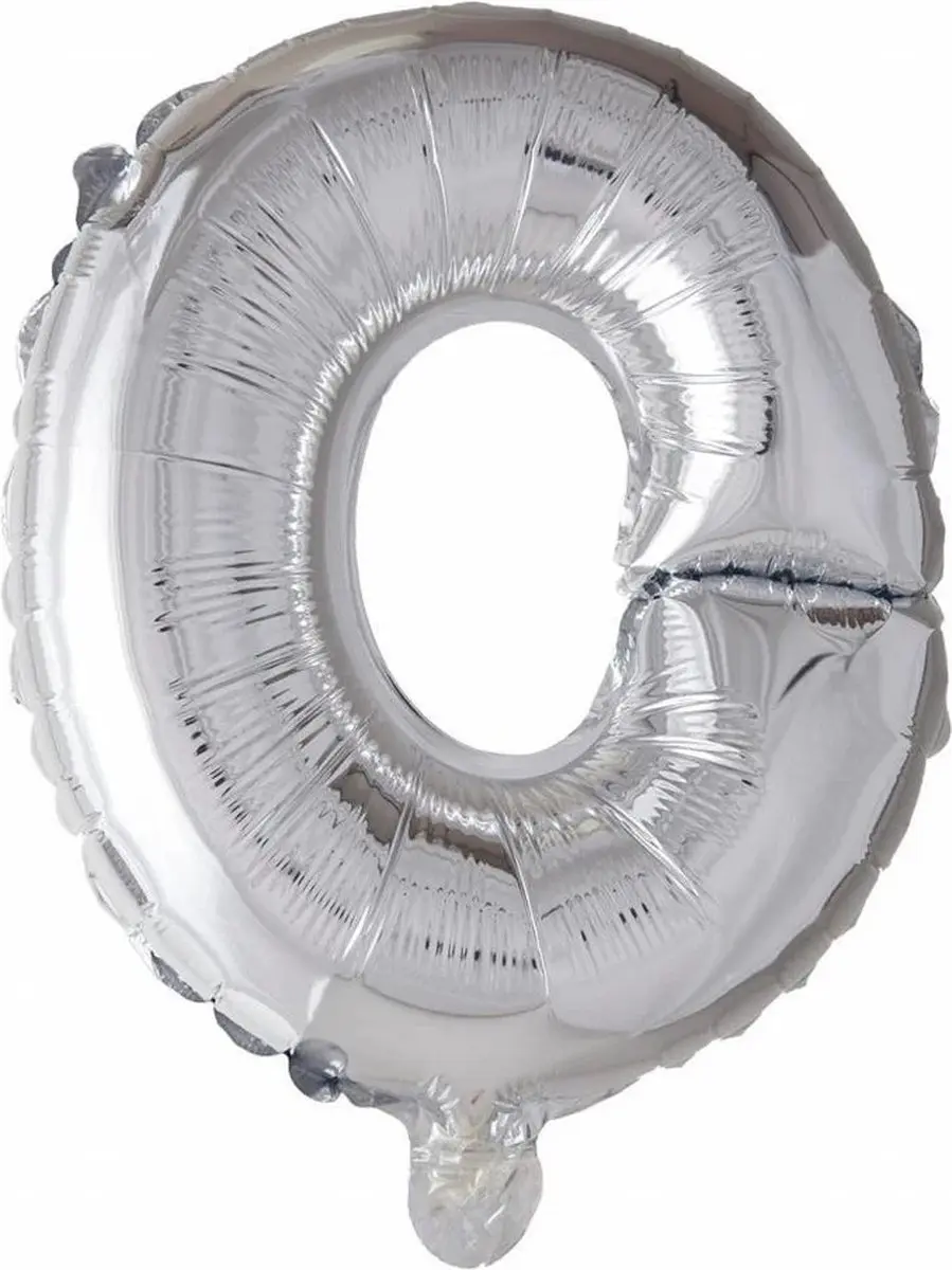 Folie Ballon Letter O Zilver 41cm met Rietje