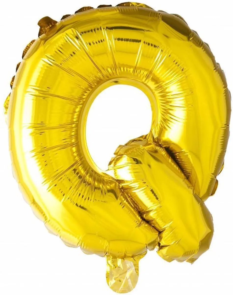 Folie Ballon Letter Q Goud 41cm met Rietje