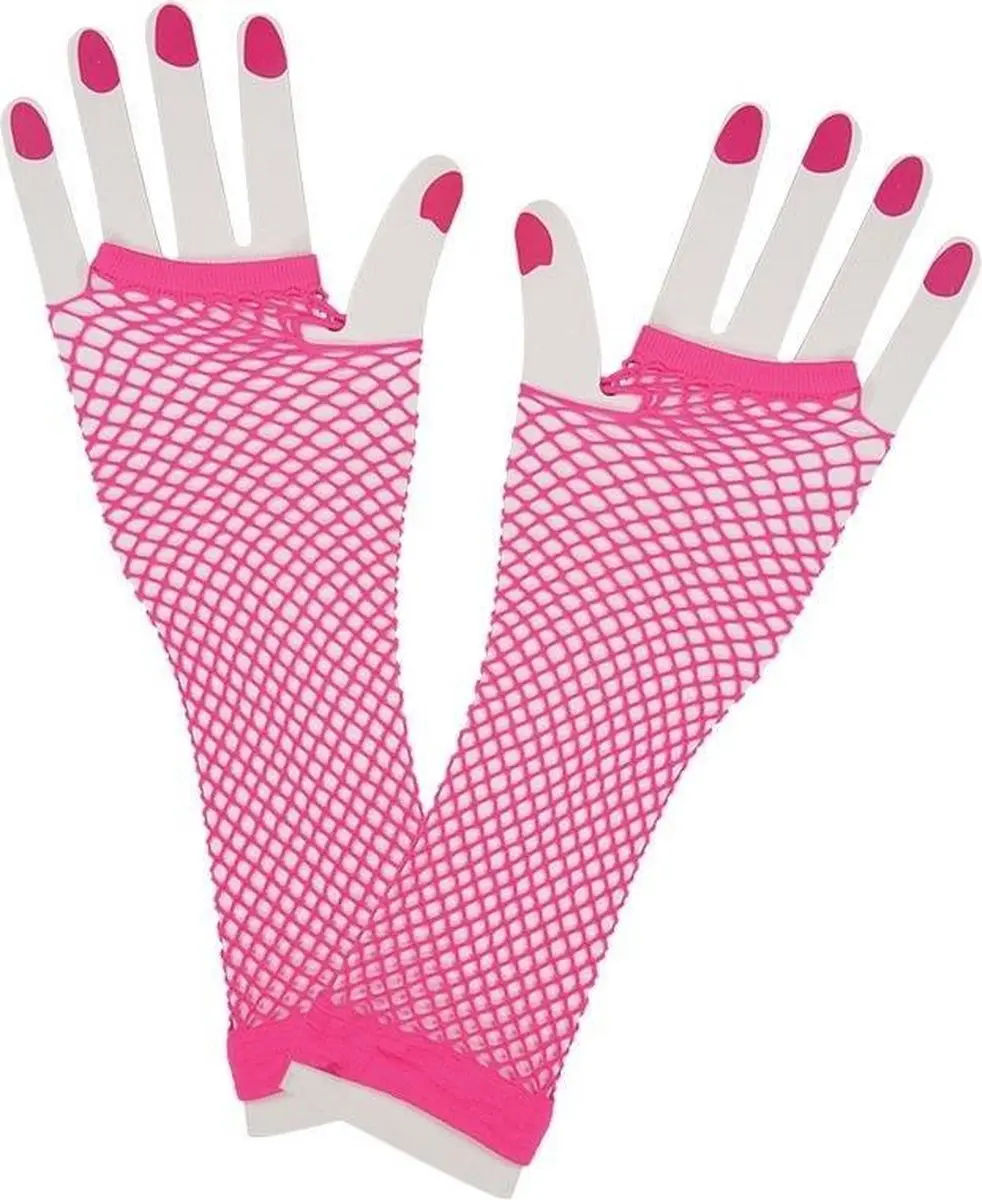 Vingerloze lange net-handschoenen neon roze