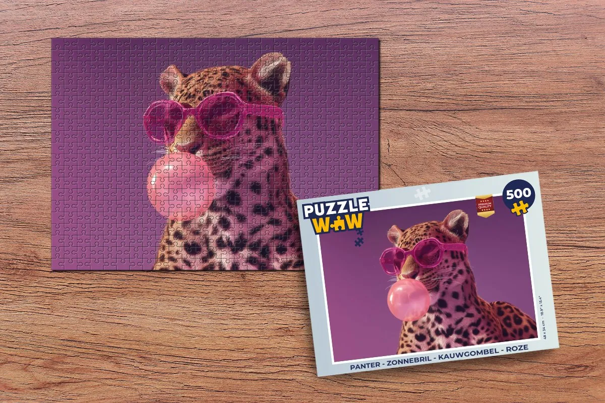 PuzzleWow Panter Zonnebril Legpuzzel 500 Stuks - Roze