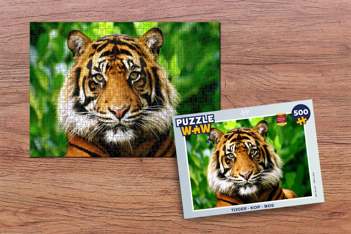 PuzzleWow Tijger - Kop - Bos Legpuzzel 500 Stuks - Multicolor