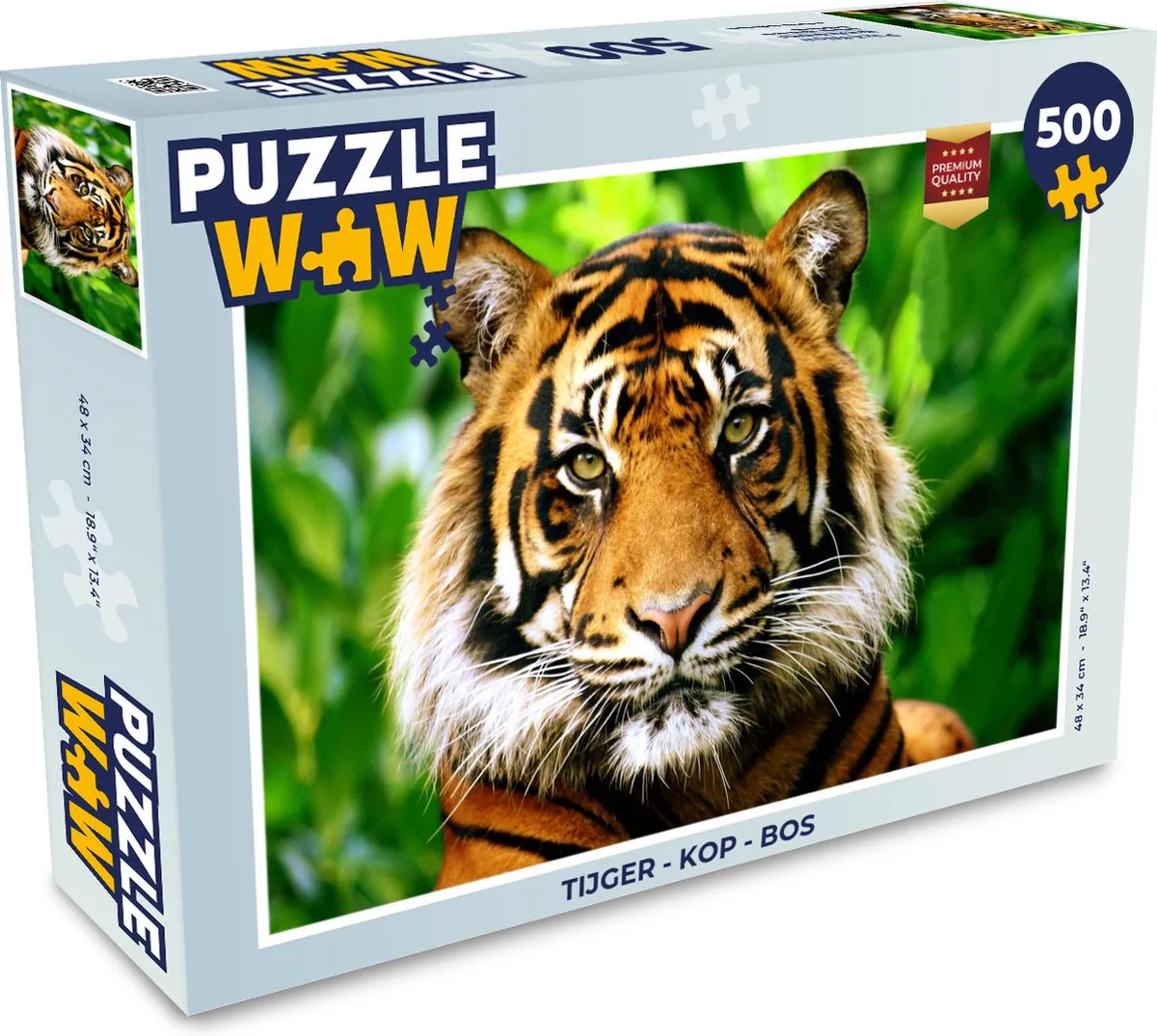PuzzleWow Tijger - Kop - Bos Legpuzzel 500 Stuks - Multicolor