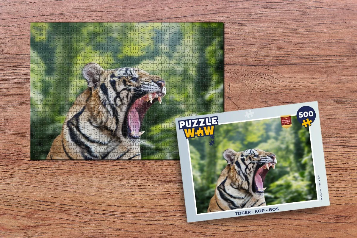 PuzzleWow Tijger - Kop - Bos Legpuzzel 500 Stuks - Multicolor