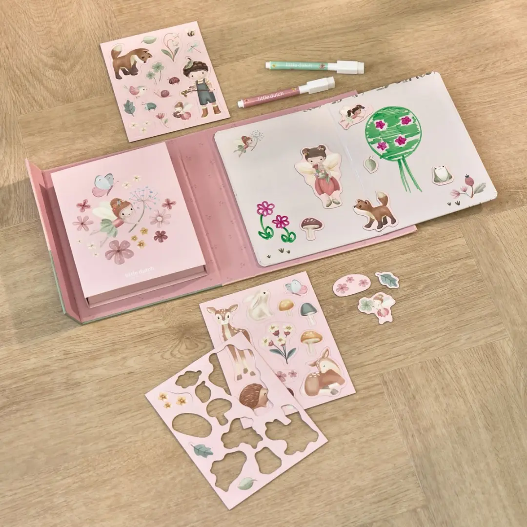Little Dutch Rosa Fairy Garden Magneetset - 3 Vellen + Bord + 2 Stiften
