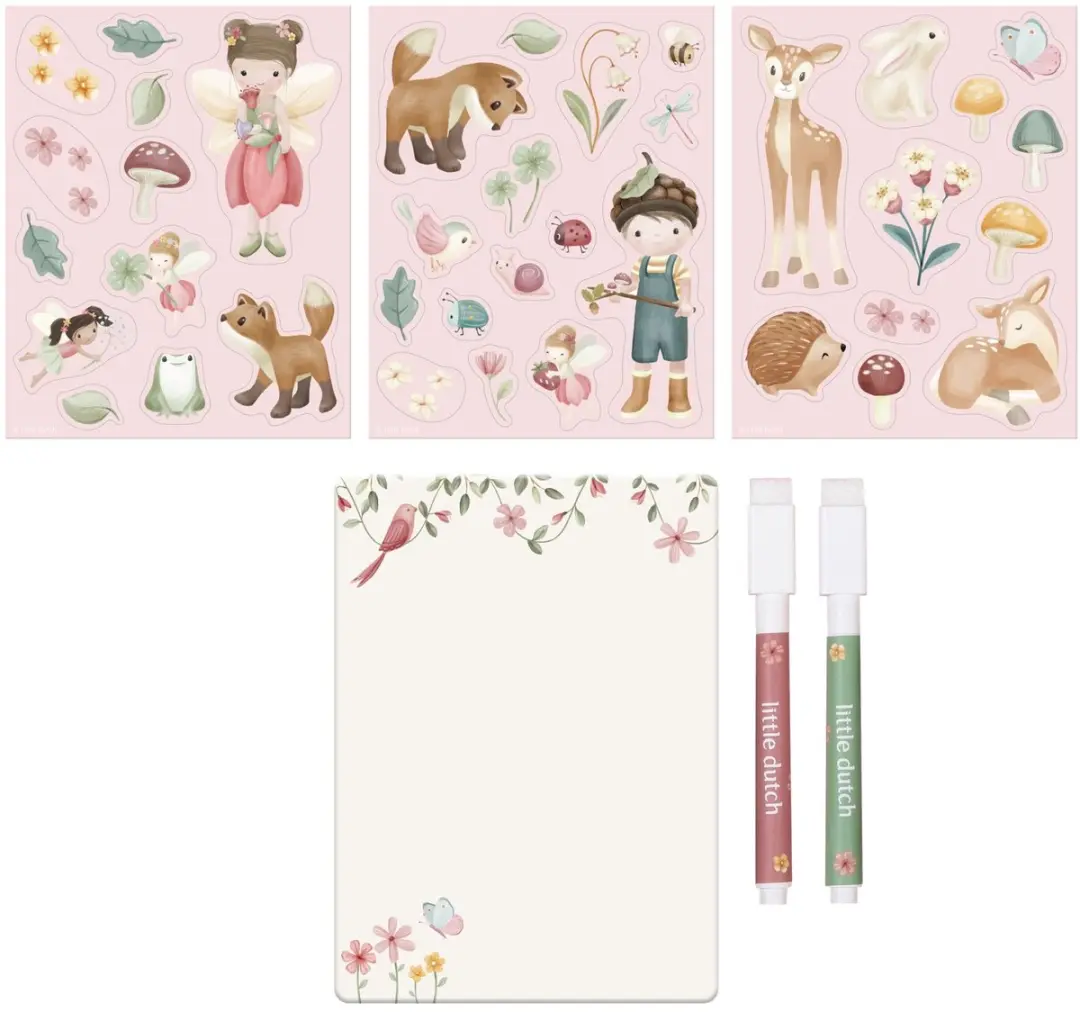 Little Dutch Rosa Fairy Garden Magneetset - 3 Vellen + Bord + 2 Stiften