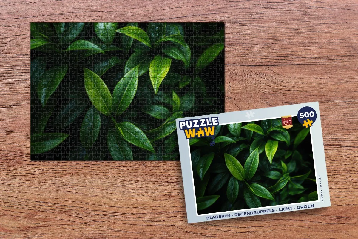 PuzzleWow Legpuzzel 500 Stuks - Bladeren Regendruppels Groen