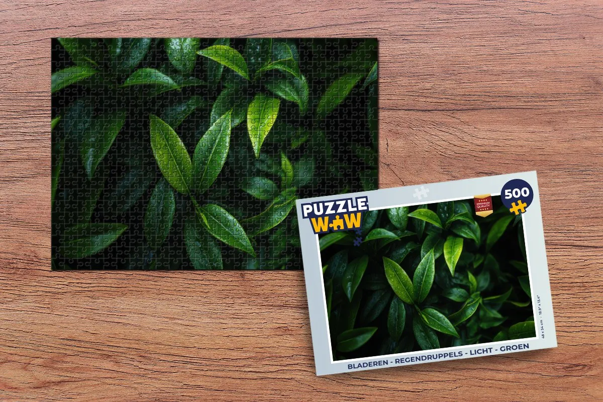 PuzzleWow Legpuzzel 500 Stuks - Bladeren Regendruppels Groen