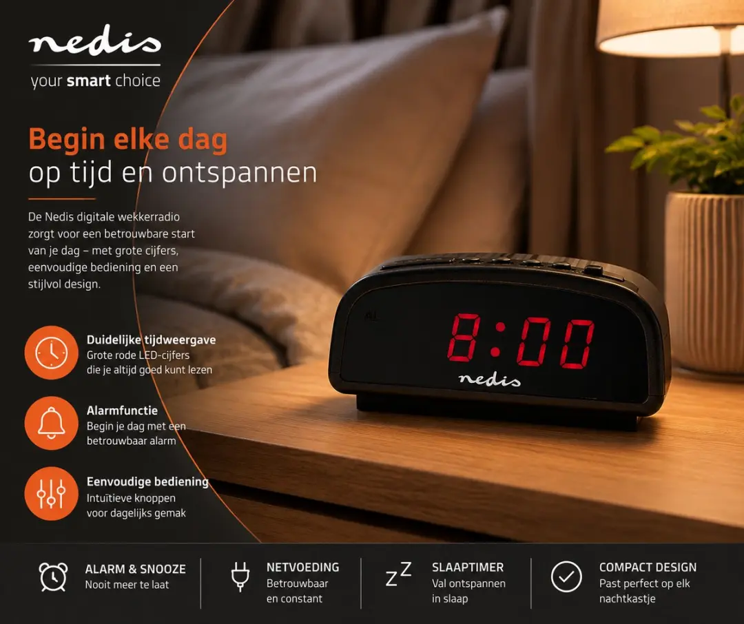 Nedis Digitale Wekker - Zwart - afbeelding 6 van 6