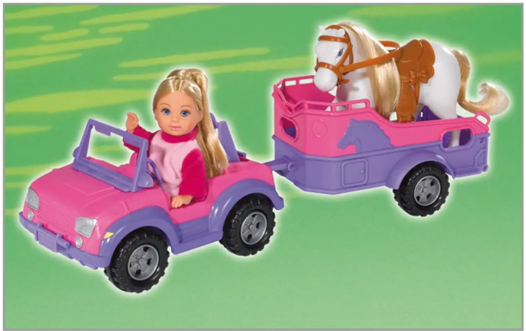 Simba Evi Love Jeep met Paardenaanhanger Pop - Roze