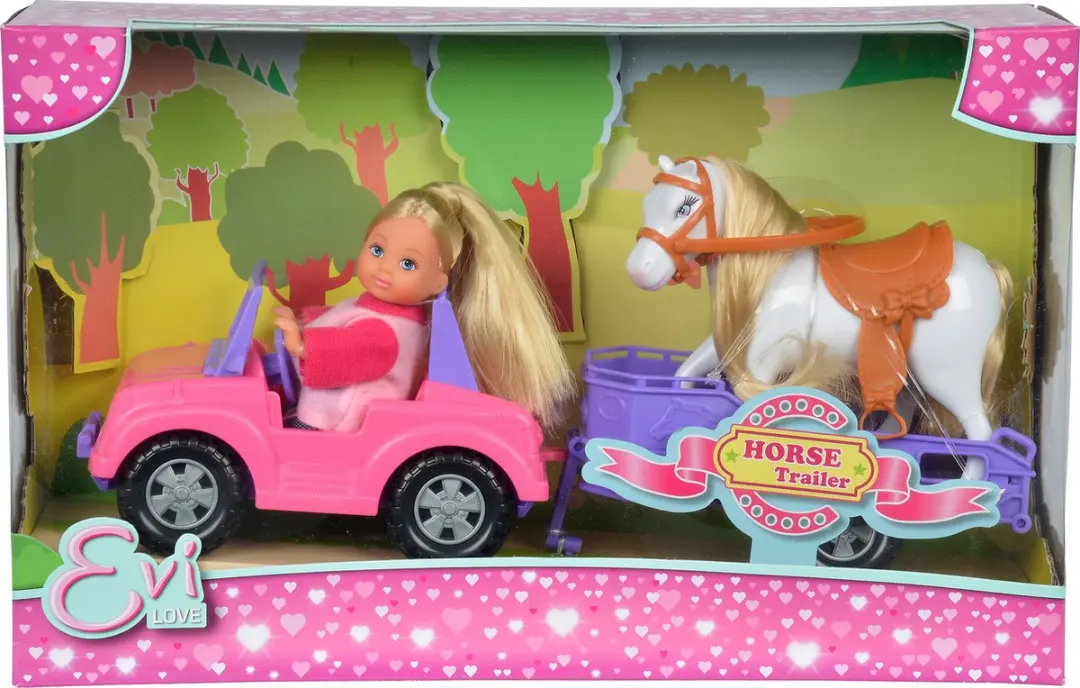 Simba Evi Love Jeep met Paardenaanhanger Pop
