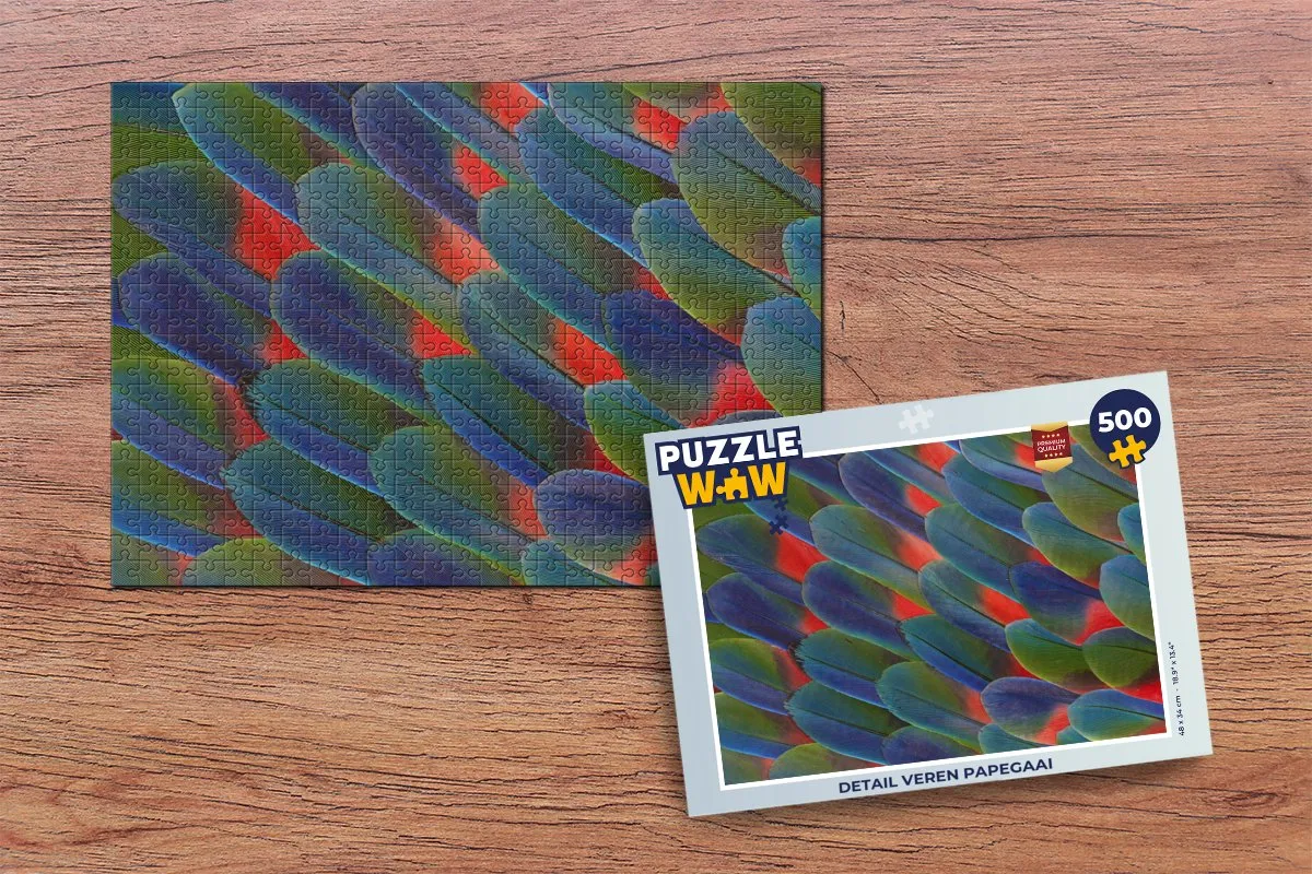 PuzzleWow Legpuzzel Detail Veren Papegaai 500 Stuks - Multicolor