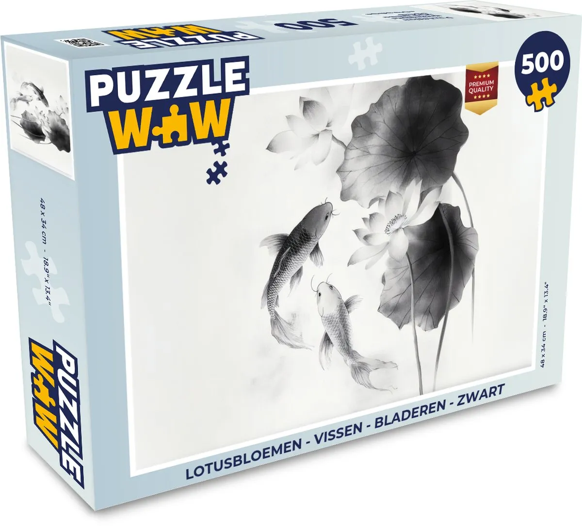 PuzzleWow Lotusbloemen - Vissen - Bladeren Legpuzzel 500 Stuks - Zwart