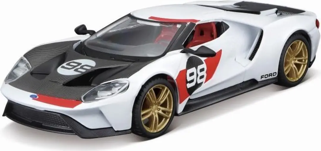 Bburago Ford GT #98 2021 Heritage Collection wit/zwart/rood modelauto schaalmode