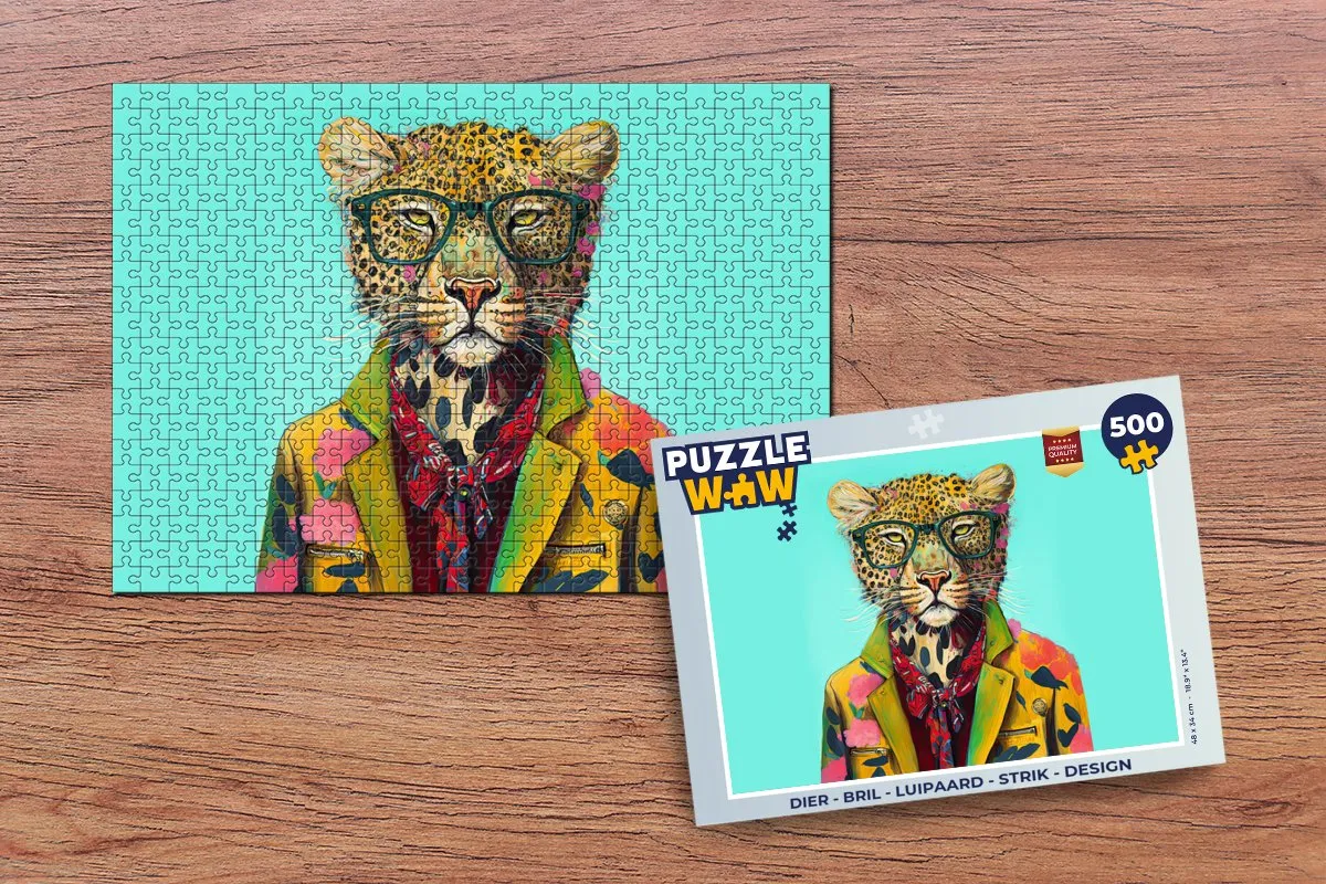 PuzzleWow Dier Bril Luipaard Design Legpuzzel 500 Stuks - Multicolor