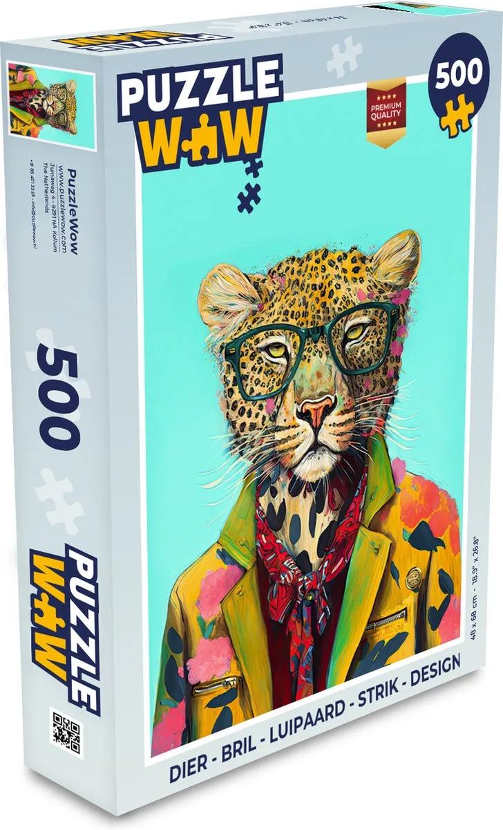 PuzzleWow Dier Bril Luipaard Design Legpuzzel 500 Stuks - Multicolor