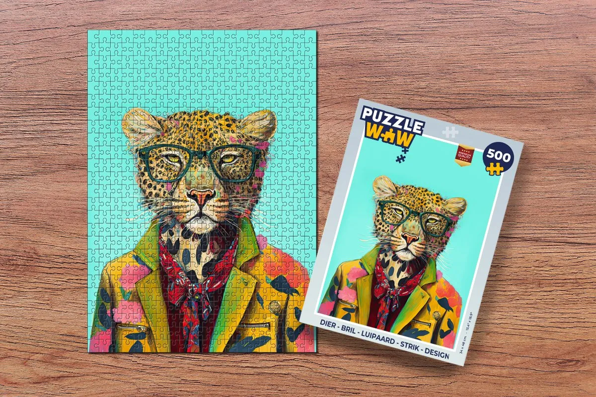 PuzzleWow Dier Bril Luipaard Design Legpuzzel 500 Stuks - Multicolor