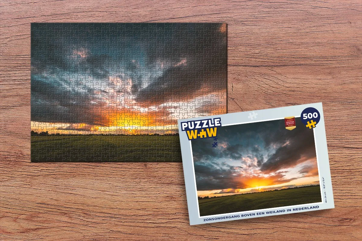 PuzzleWow Zonsondergang Nederland Legpuzzel 500 Stuks - Multicolor
