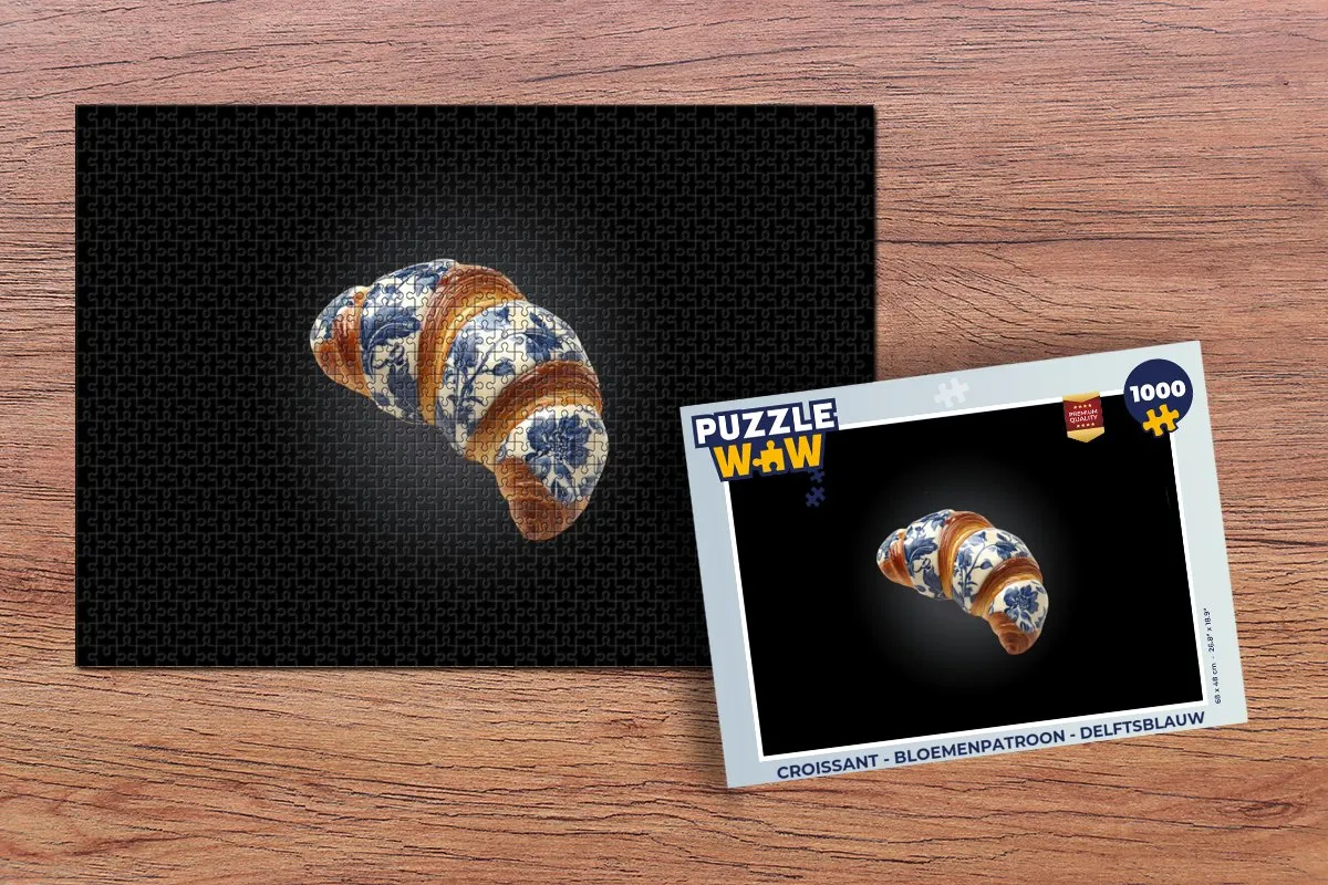 PuzzleWow Croissant Bloemenpatroon Legpuzzel 1000 Stuks - Delftsblauw