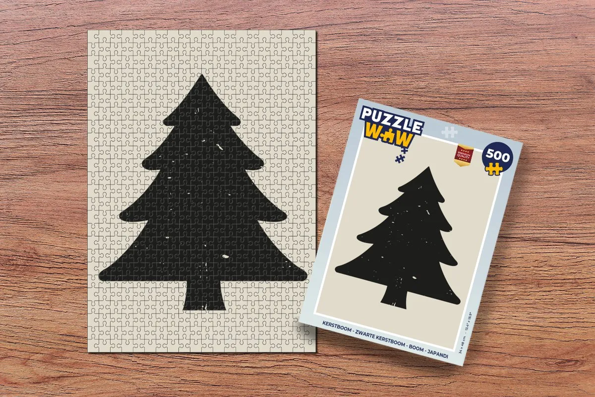 PuzzleWow Kerstboom Japandi Legpuzzel 500 Stuks - Zwart/Beige