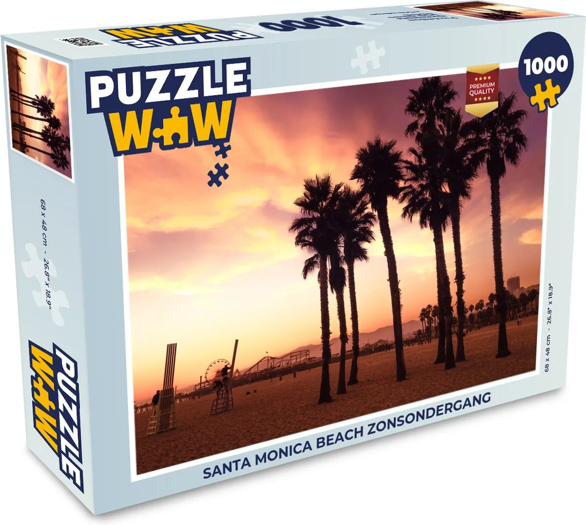 PuzzleWow Santa Monica Beach Zonsondergang Legpuzzel 1000 Stuks