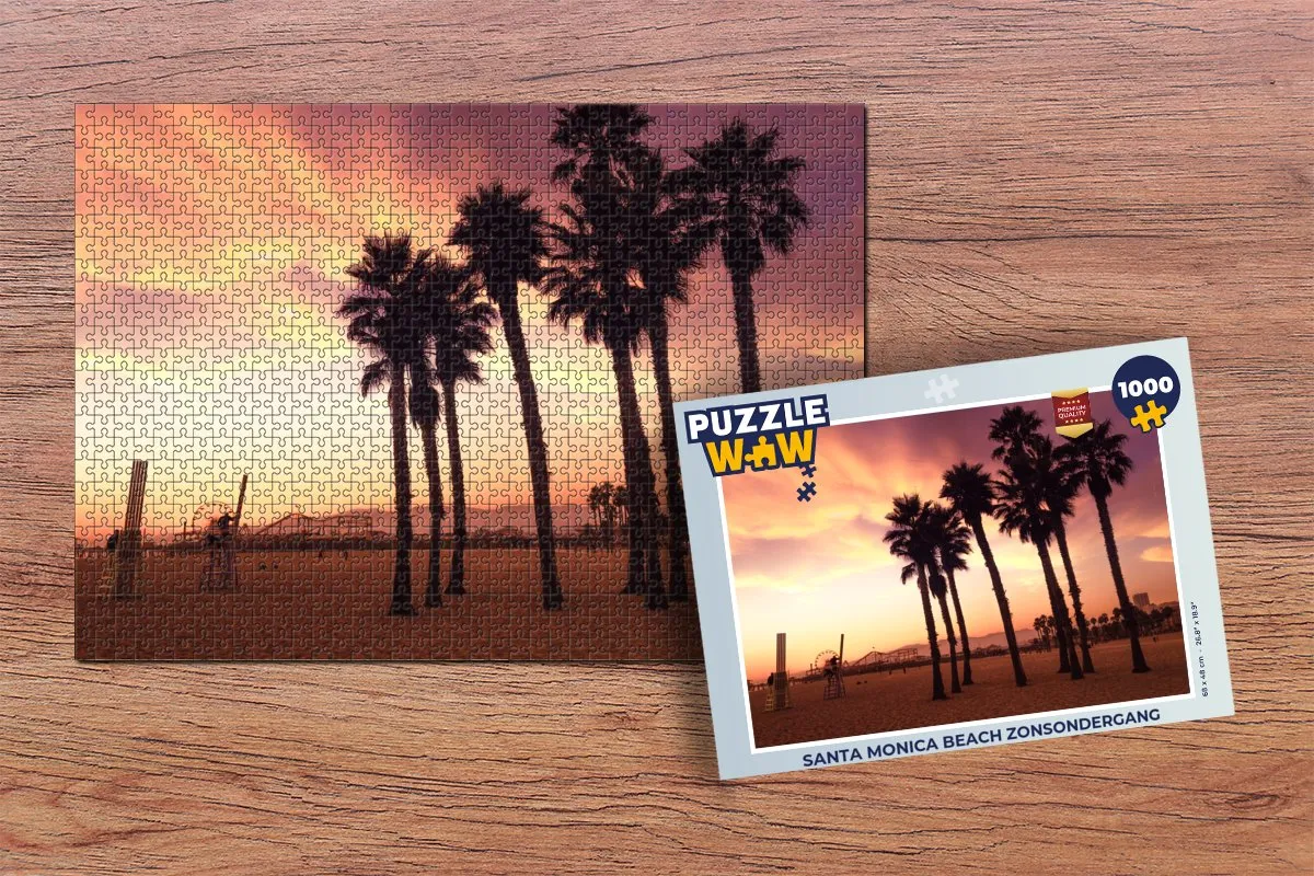 PuzzleWow Santa Monica Beach Zonsondergang Legpuzzel 1000 Stuks - Multicolor