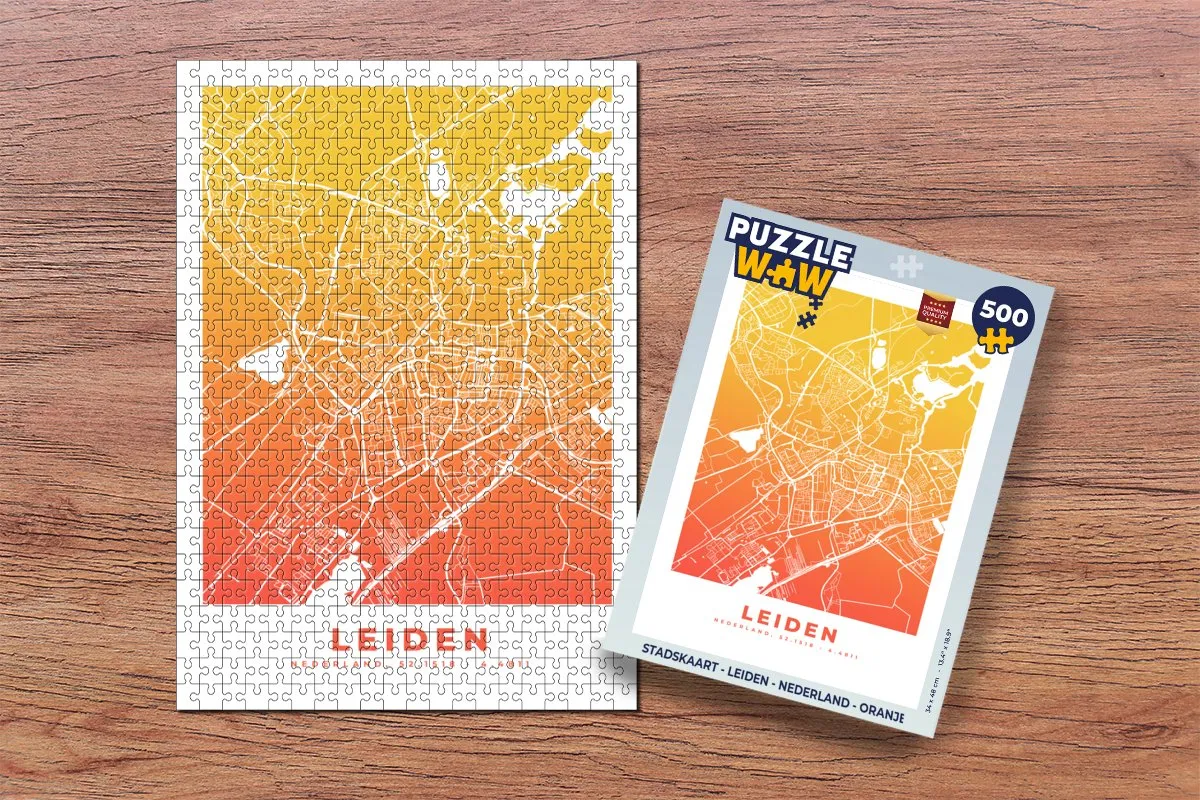 PuzzleWow Stadskaart Leiden Nederland Legpuzzel 500 Stuks - Multicolor