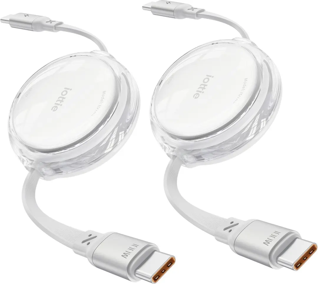 Iottie 100W Intrekbare Usb-C-Kabel (2 Stuks), Wit