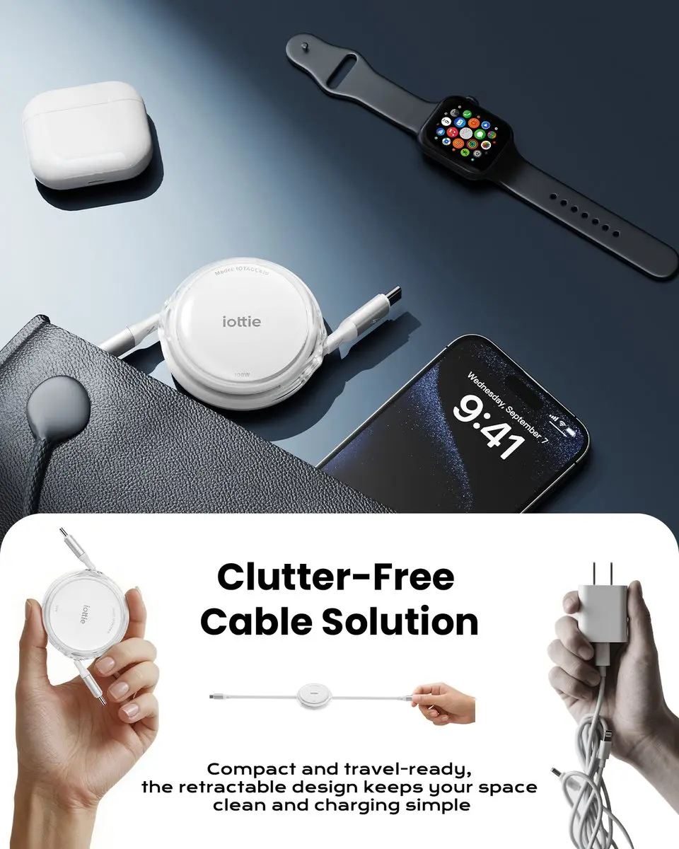 iOttie 100W Intrekbare USB-C Kabel - 2 Stuks - afbeelding 3 van 6