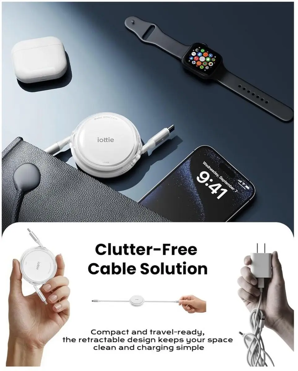 iOttie 100W Intrekbare USB-C Kabel - 2 Stuks - afbeelding 5 van 6