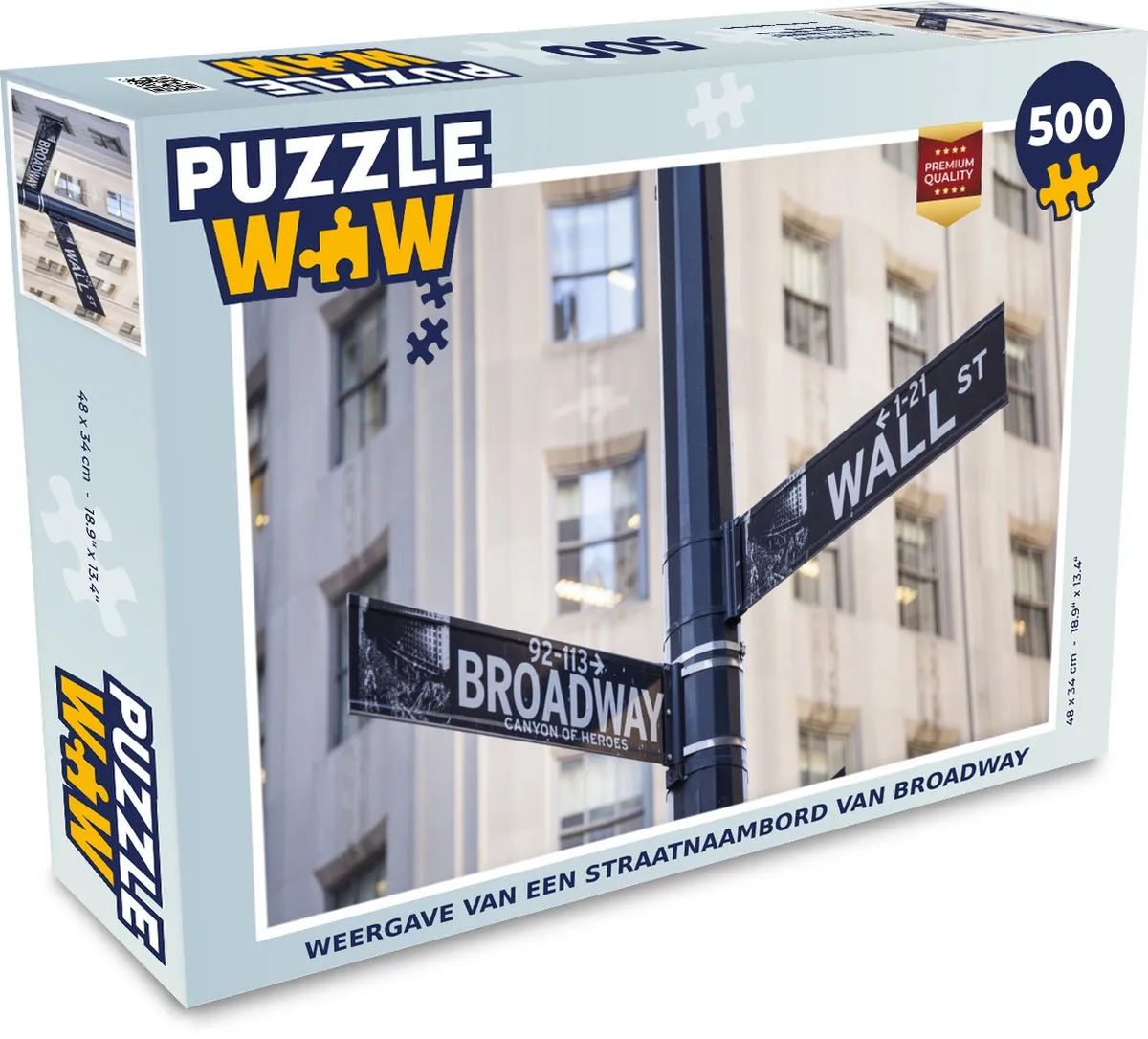 PuzzleWow New York Wall Street Broadway Legpuzzel 500 Stuks - Multicolor