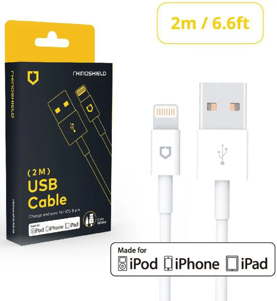 RhinoShield iPhone MFI Lightning Kabel 2 Meter Wit