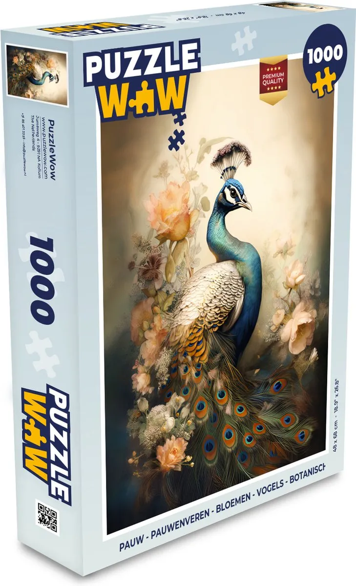 PuzzleWow Pauwenveren Legpuzzel 1000 Stuks - Multicolor
