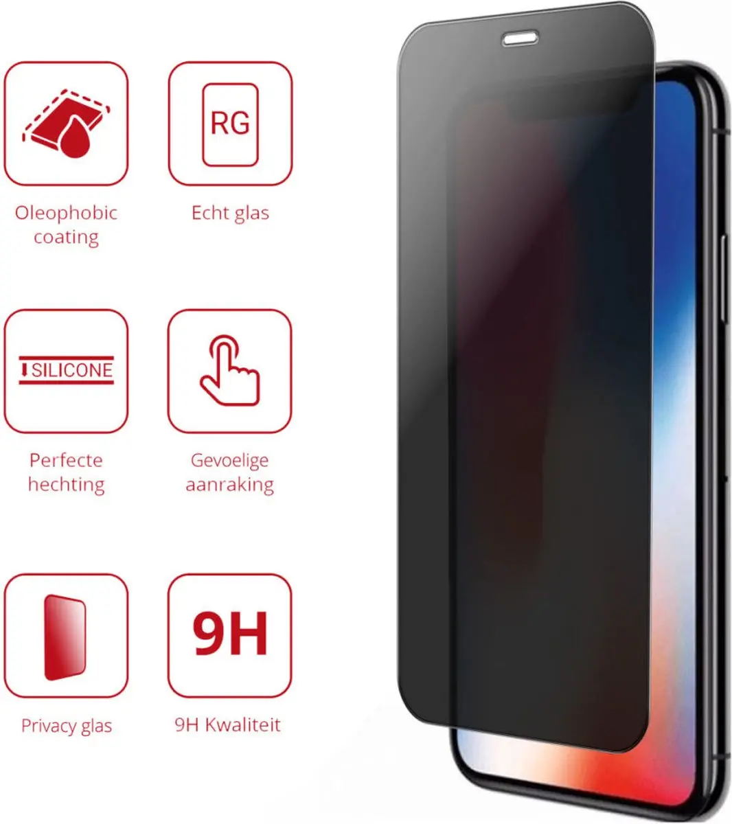 Rosso 9H Privacy Tempered Glass iPhone Xs - 1 Stuk