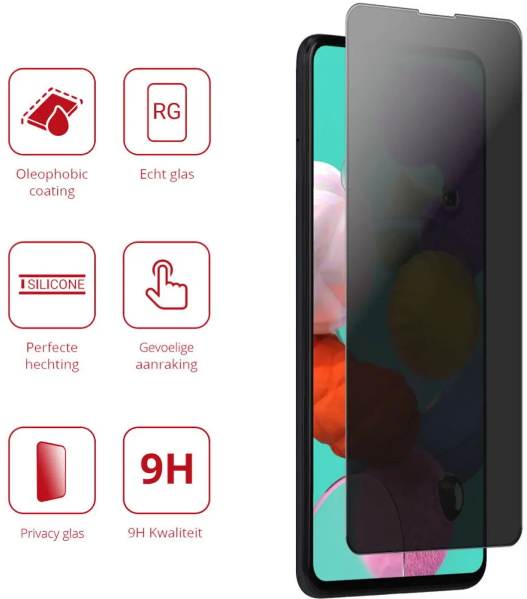 Rosso Privacy Screen Protector Samsung Galaxy A51 - 9H Glas
