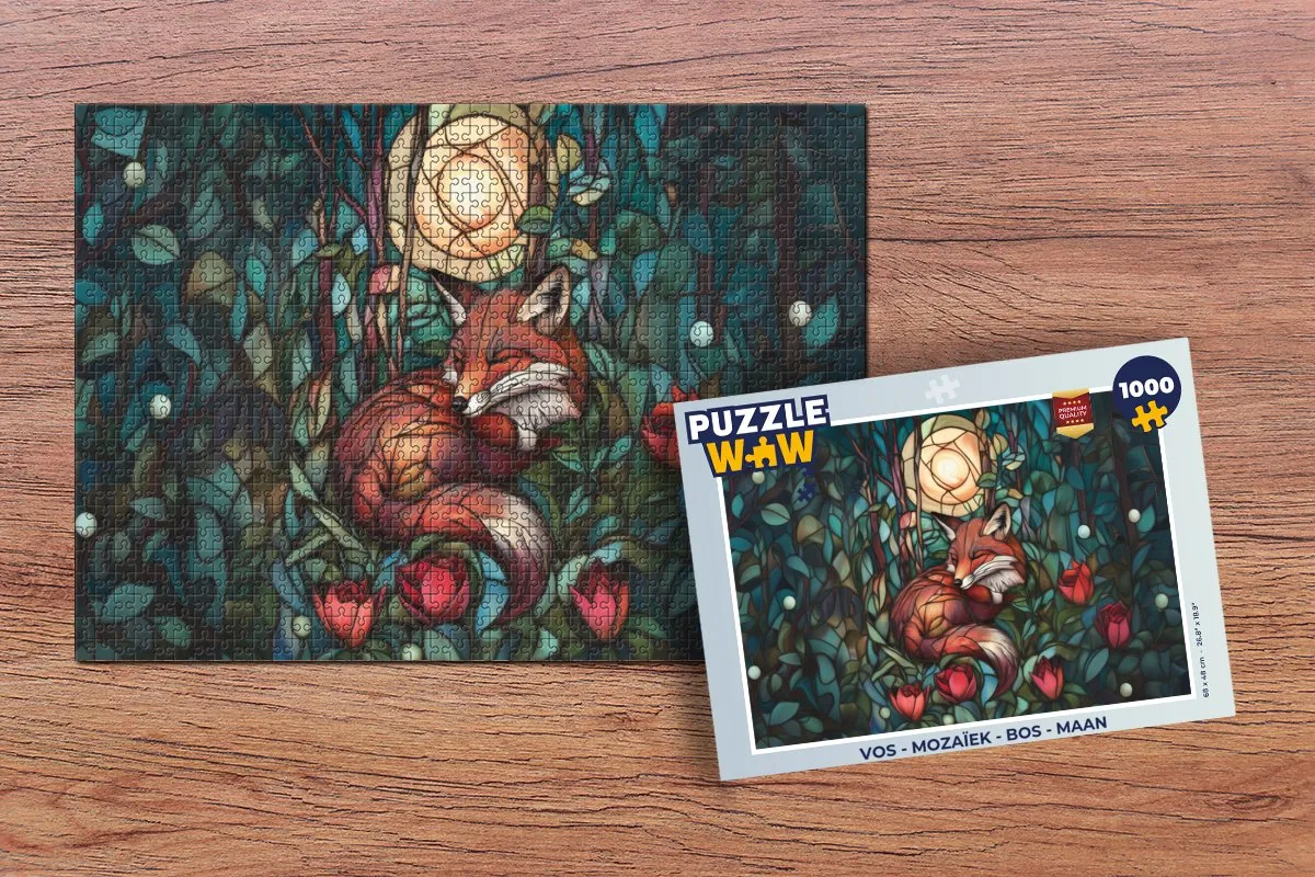 PuzzleWow Vos - Mozaïek Bos Maan Legpuzzel 1000 Stukjes