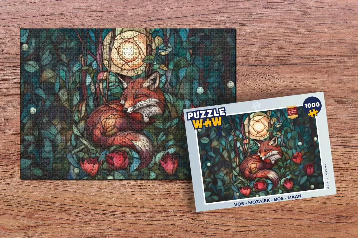 PuzzleWow Vos - Mozaïek Bos Maan Legpuzzel 1000 Stukjes