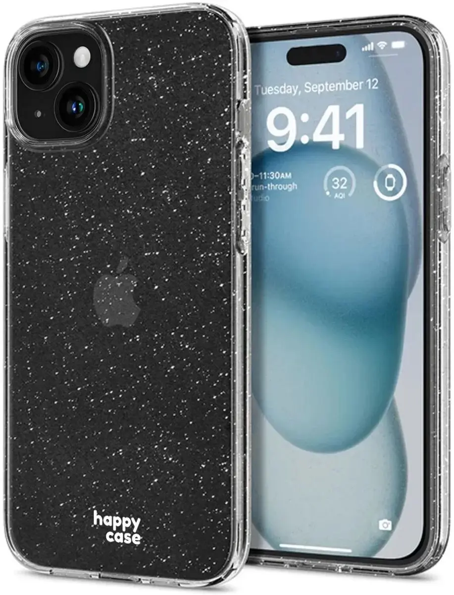 HappyCase iPhone 15 Hoesje - Glitter Transparant