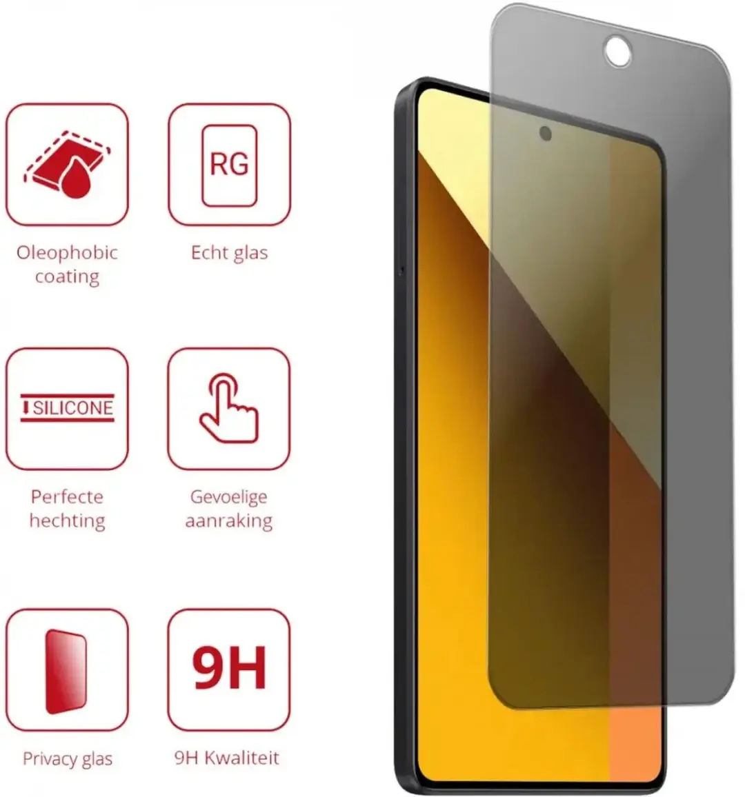 Rosso Privacy Screen Protector Xiaomi Redmi Note 13 5G - 9H Glas - Case Friendly